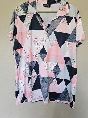 Yatta Golf XXL Birdie Dropper Pink Geometric Short Sleeve Button-Down Top